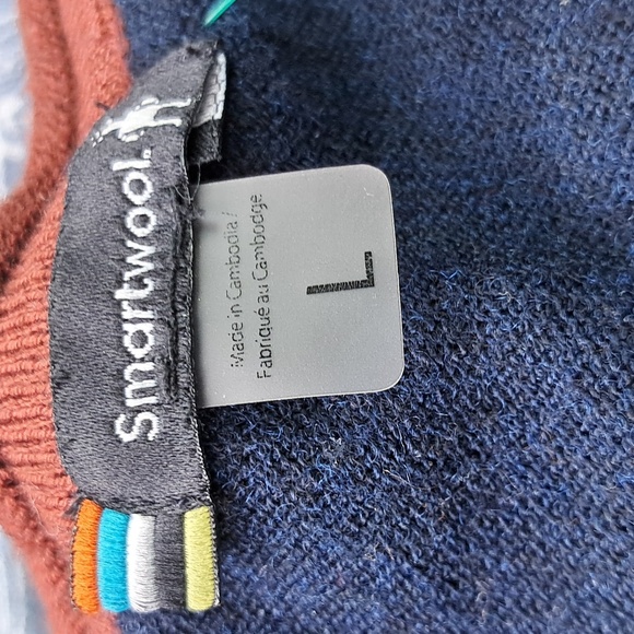 Smartwool Pink Tan Blue Colorblock Shadow Pine Merino Sweater Womens Size L - Picture 6 of 9